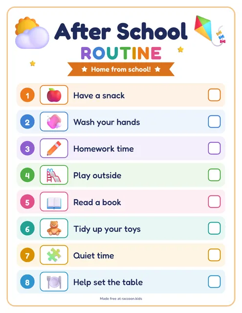 After school checklist, a free printable after school routine chart