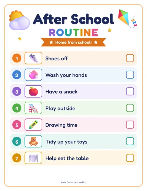 After school routine for preschoolers, a free printable after school routine chart