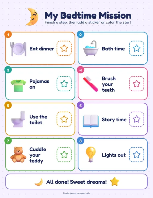 Bedtime routine game board, a free printable bedtime routine chart