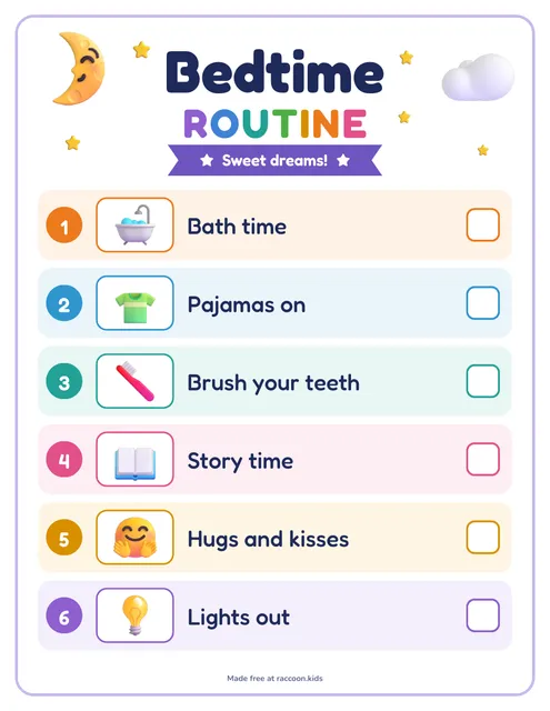 Bedtime routine for toddlers, a free printable bedtime routine chart