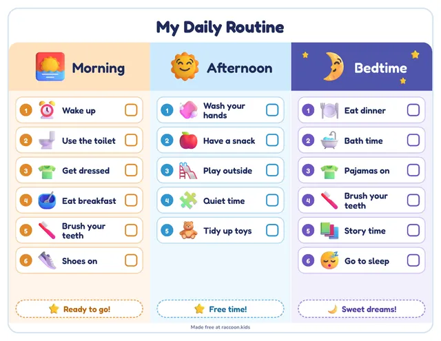 Daily routine chart for preschoolers, a free printable daily routine chart