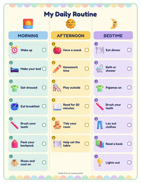 School day routine chart, a free printable daily routine chart