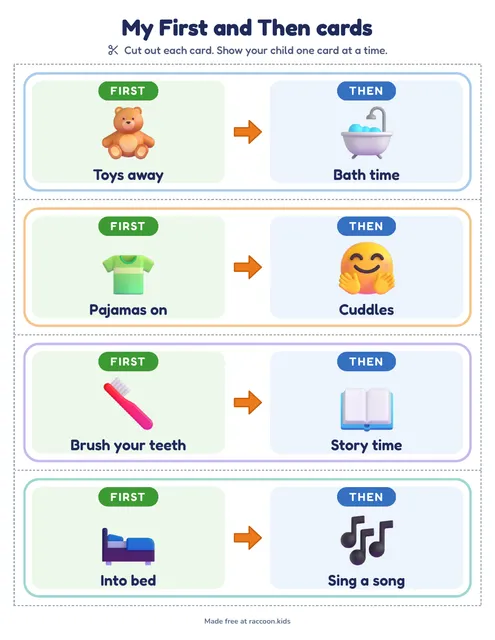 Bedtime first then cards, a free printable first then board