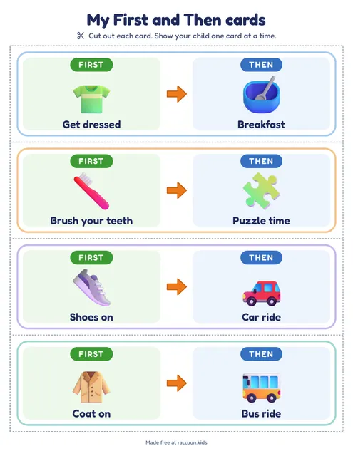 Morning first then cards, a free printable first then board