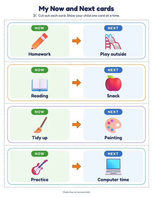 Now and next cards for school, a free printable first then board
