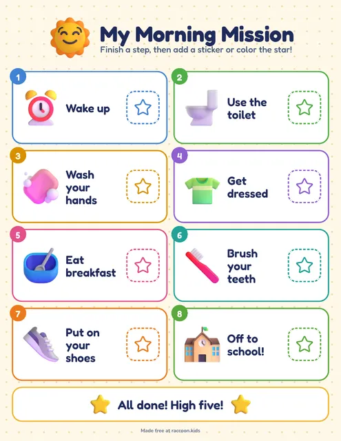 Morning routine game board, a free printable morning routine chart