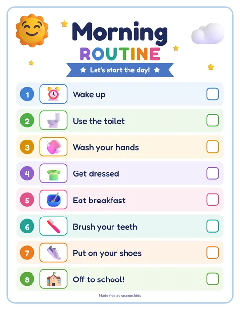 Morning routine for preschoolers, a free printable morning routine chart