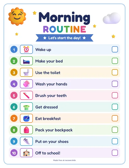 School morning checklist, a free printable morning routine chart