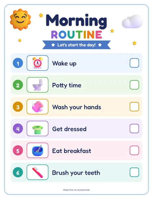Toddler morning routine with pictures, a free printable morning routine chart