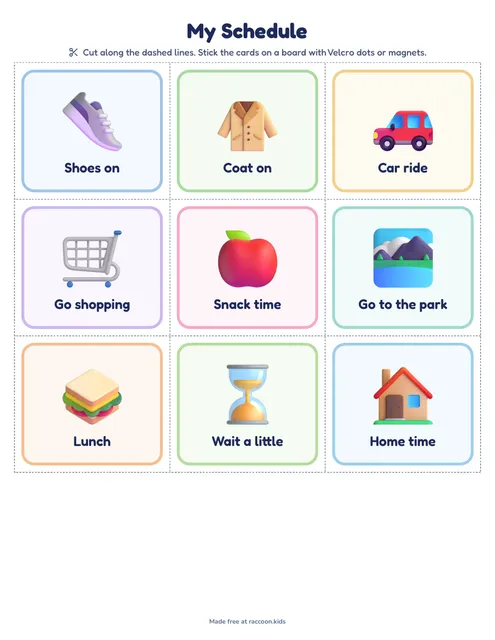 Day out picture cards, a free printable visual schedule