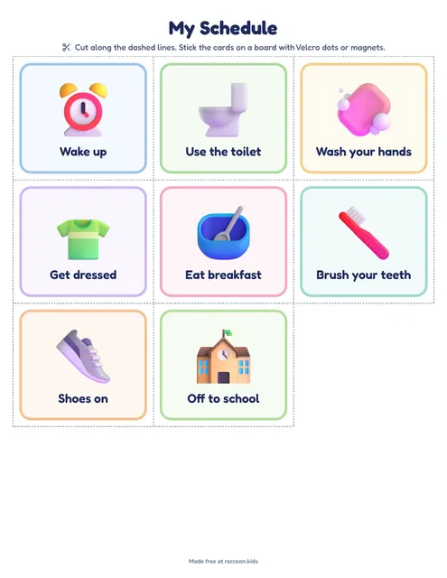 Morning cards for preschoolers, a free printable visual schedule