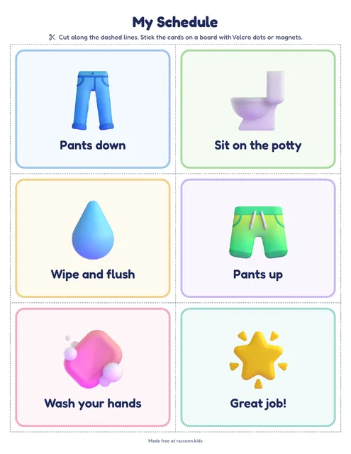 Potty training visual schedule, a free printable visual schedule